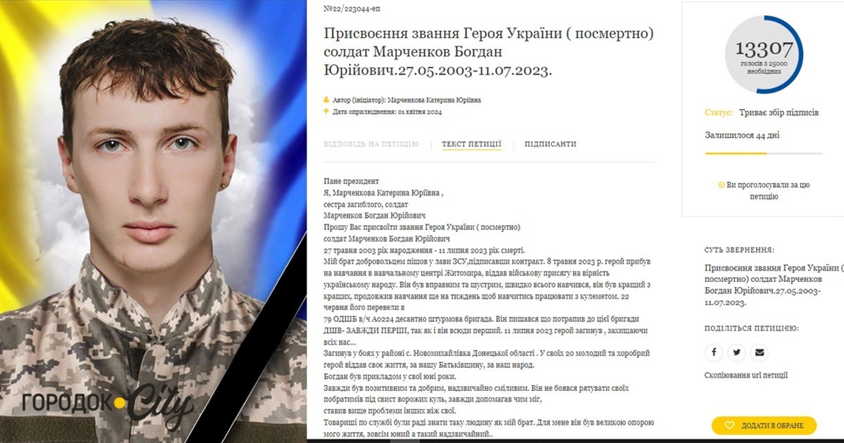 Сестра загиблого солдата із Городка просить підписати петицію до президента