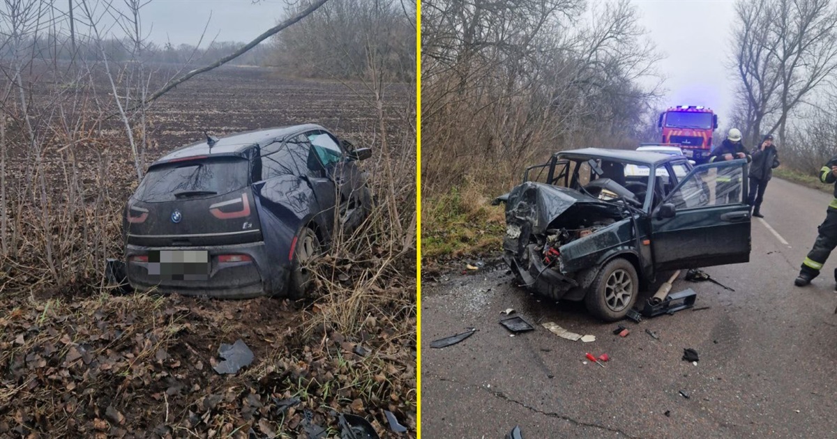 Одного з водіїв госпіталізували після лобового зіткнення ВАЗ і BMW на Переяславщині