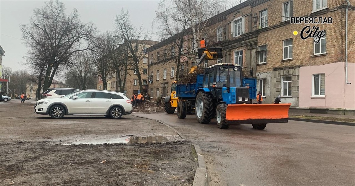 У Переяславі на вулиці Фабричній обрізають гілки дерев: у ВУКГ запевнили, що стовбури залишаться