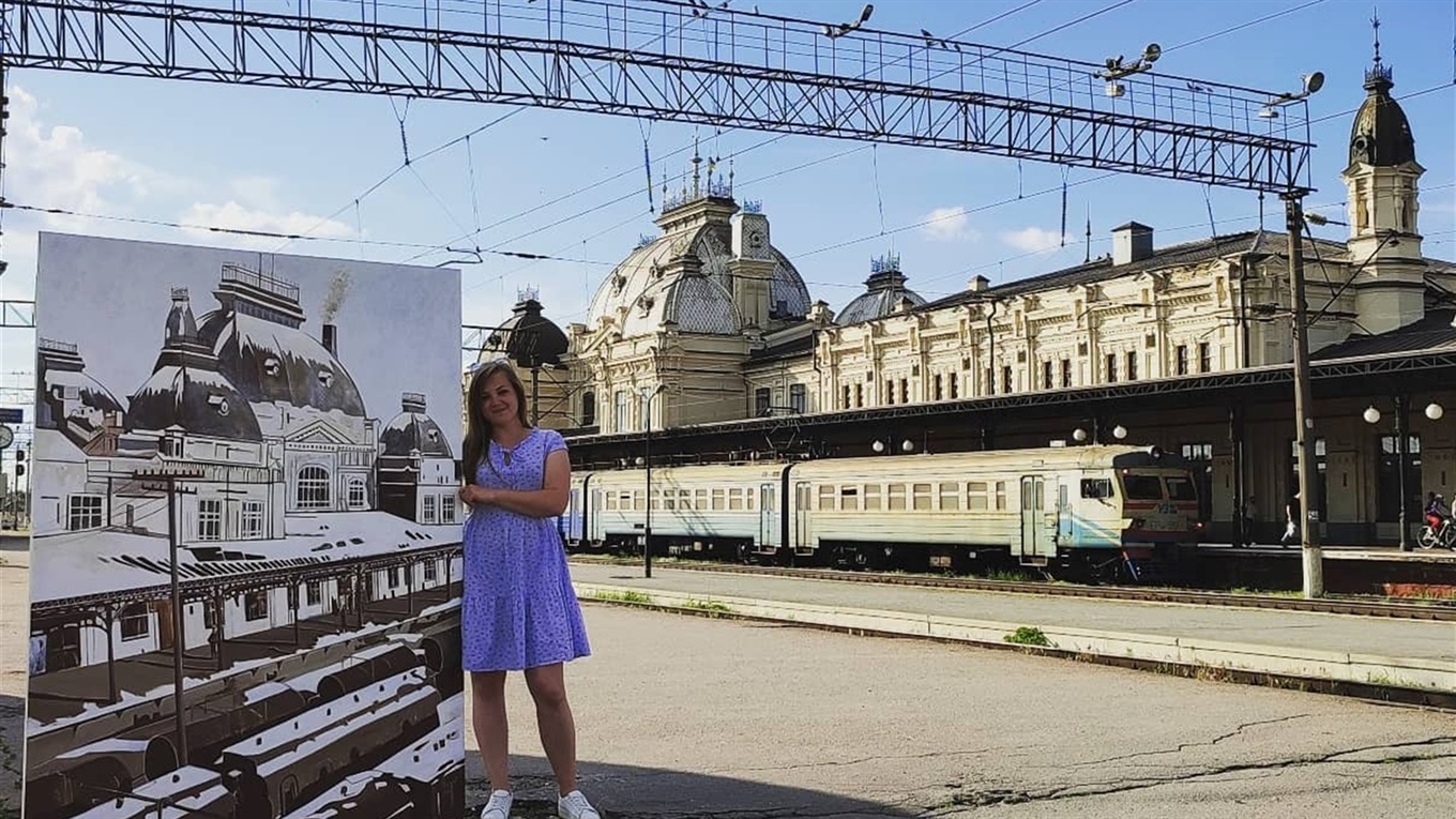 Триметровий вокзал у первісному вигляді зобразила Наталя Вусик у Жмеринці