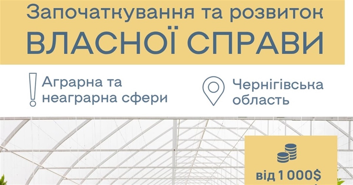Жителі Чернігівської області можуть отримати від 1000 до 5000$ на розвиток власної справи