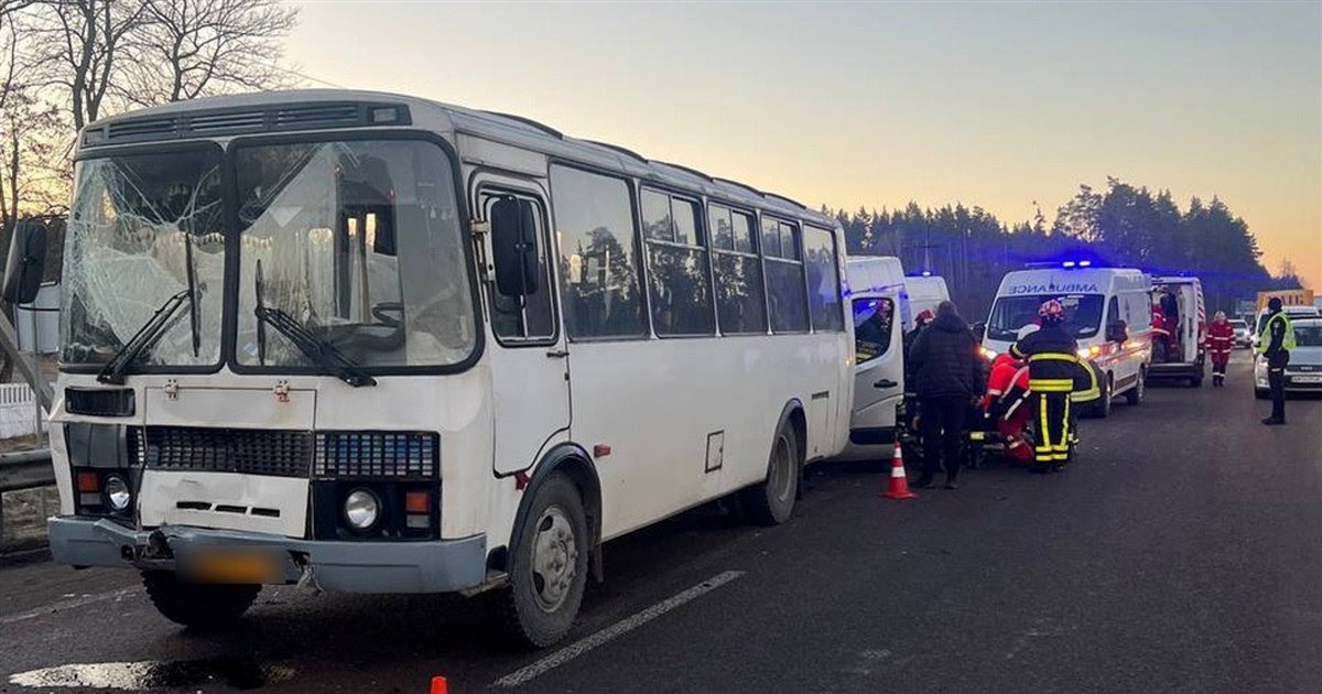 Два рейсові автобуси та бус зіштовхнулися на дорозі на Житомирщині: подробиці