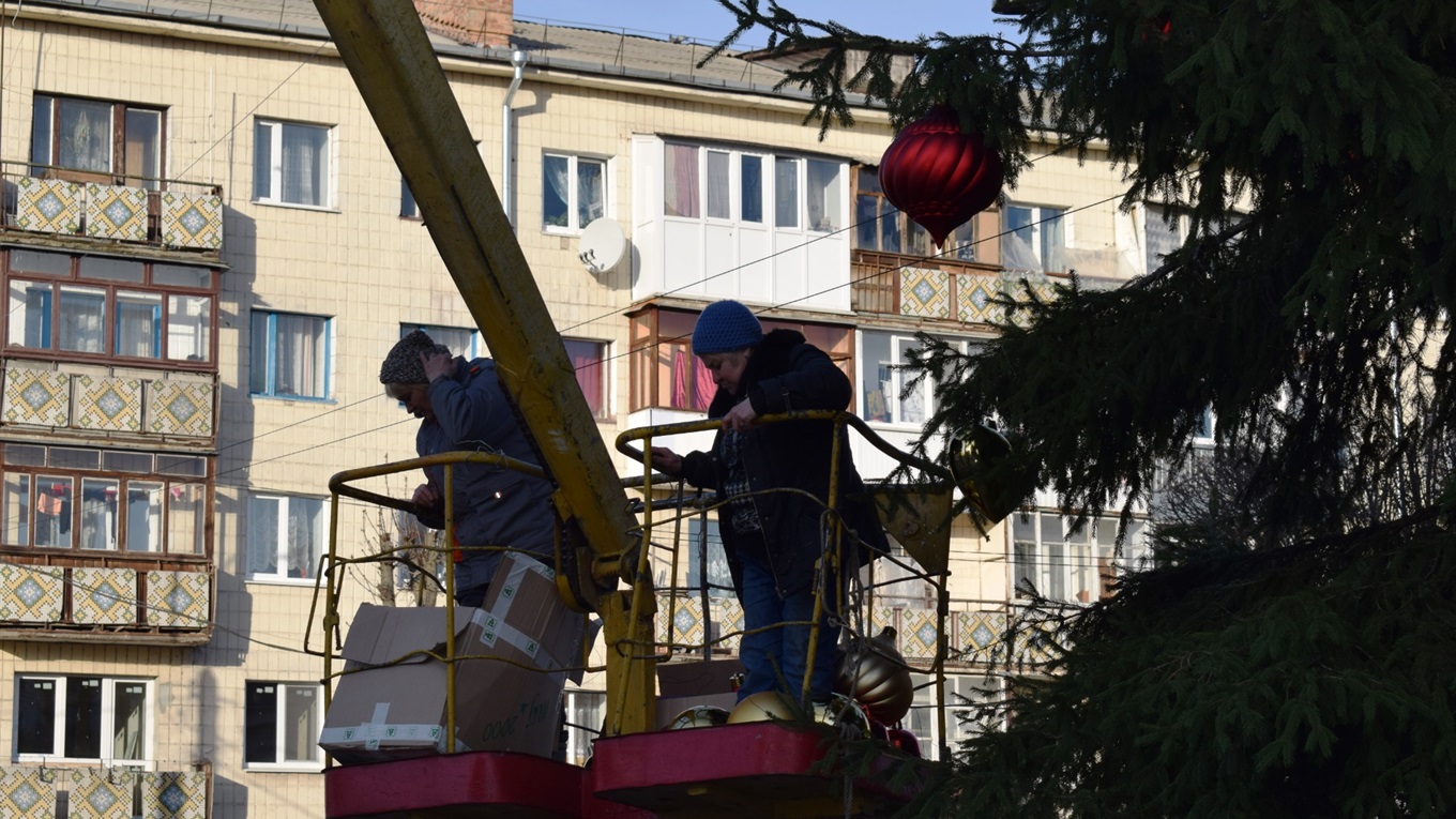 У Новограді почали прикрашати центральну ялинку