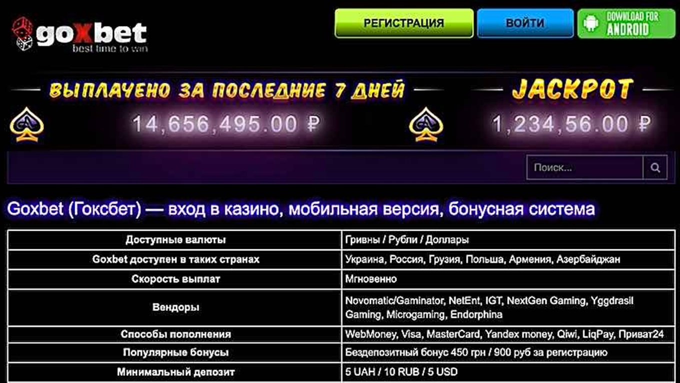 Goxbet casino – обзор онлайн-казино