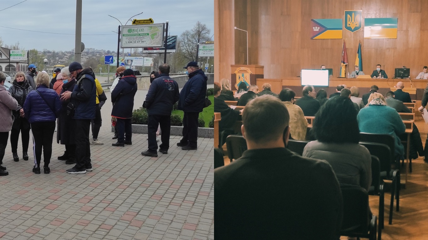 У Первомайській міськраді триває сесія, а під будівлею — збираються підприємці з ринку Флора. Відео