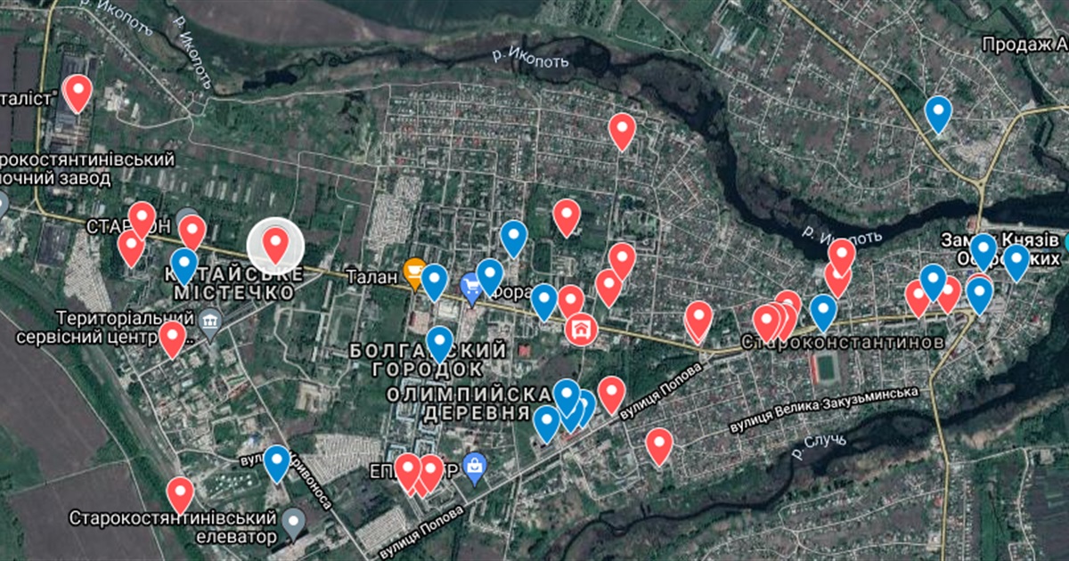 На інтерактивній карті можна знайти найближче сховище у Старокостянтинові