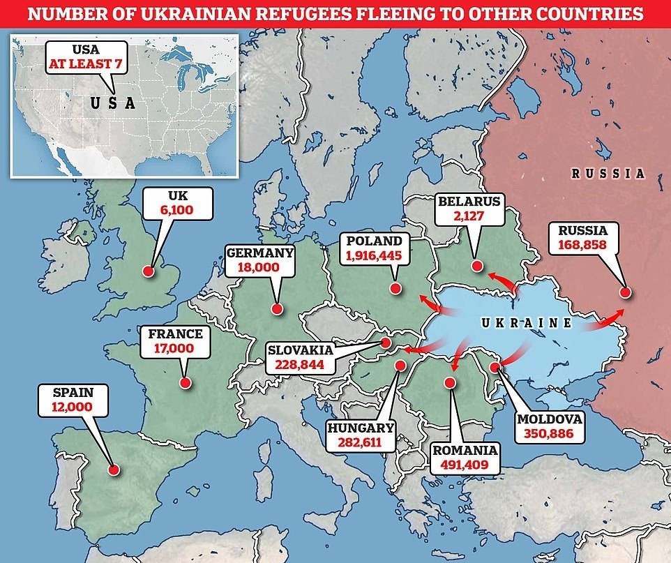 Кількість українців, що евакуювалися в різні країни