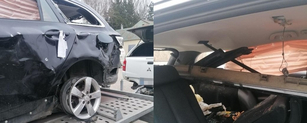Автомобіль "Мазда" під час руху в колоні потрапив під обстріл. Люди не постраждали, проте машина ушкоджена.