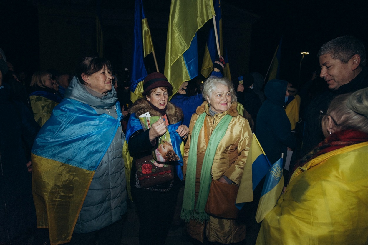 Валентина Константиновська на мітингу в Маріуполя 22 лютого 2022 року.