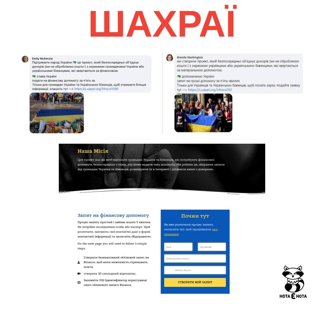 Приклади шахрайських повідомлень