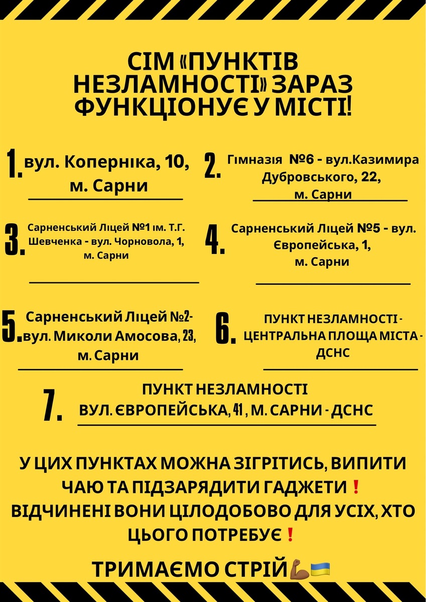 Перелік пунктів незламності в Сарнах.