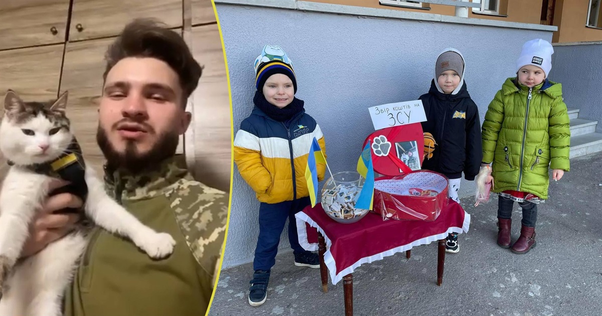 Бойовий кіт Шайба з господарем-воїном подякували переяславським дітям за участь у благодійній акції