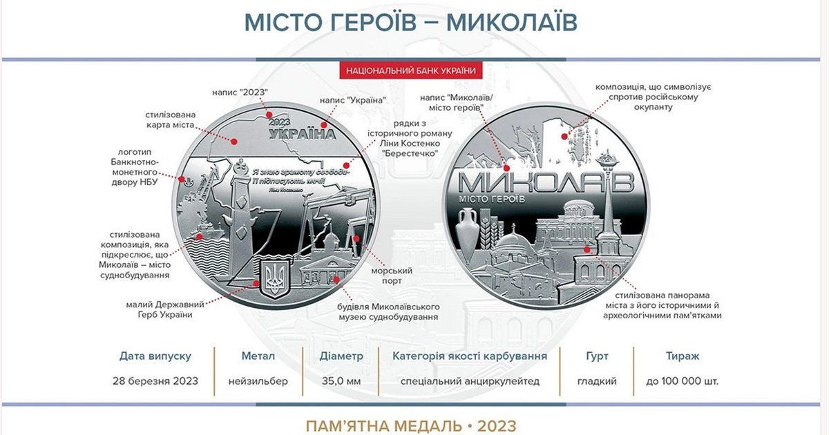 Нацбанк випустив пам'ятну медаль «Місто героїв — Миколаїв»
