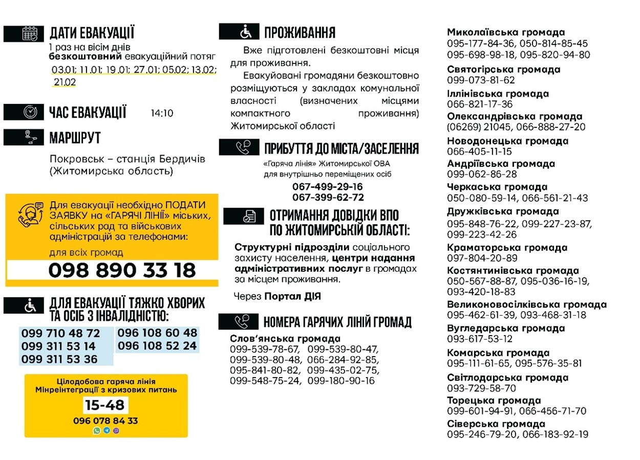 Контакти для евакуації 