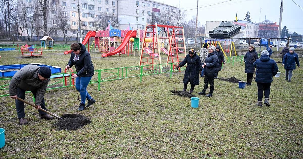 Будуть гратися та відпочивати в тіні: в середмісті Кагарлика з’явилася алея біля дитячого майданчика