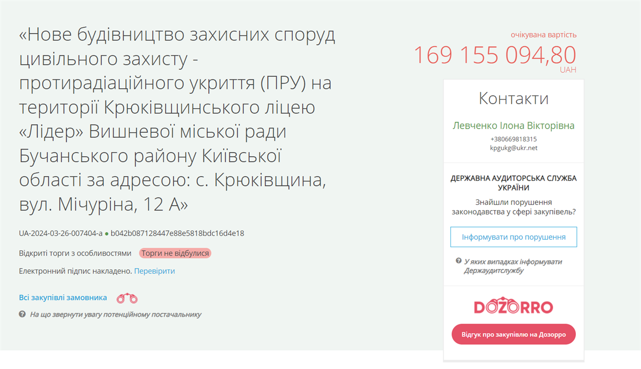 Інформація про тендер.