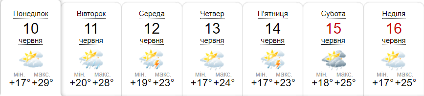 Прогноз погоди у Гадячі на тиждень від метеоресурсу «Синоптик» / Скріншот