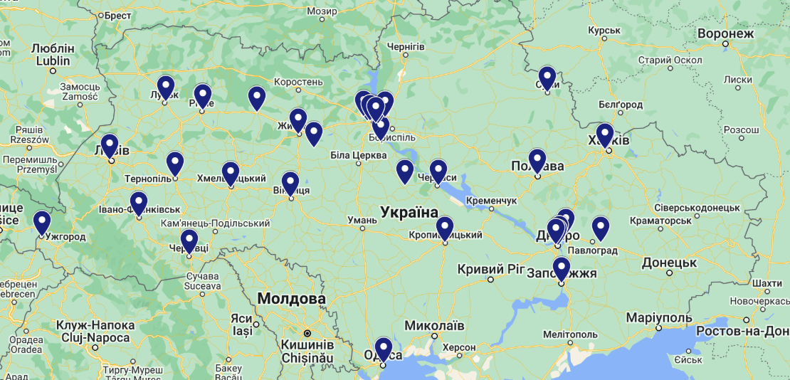 Карта гуманітарних хабів Луганщини