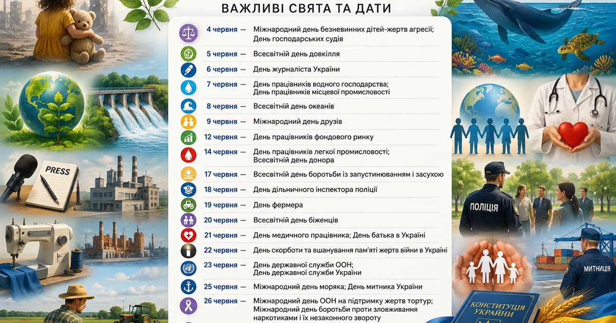 Червень-2026: місяць пам’яті, професійних свят і важливих суспільних дат