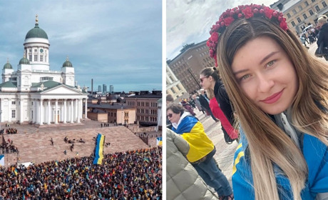 Жмеринчанки долучилися до мітингу за Україну в Гельсінкі: молитва та 30-метровий український прапор