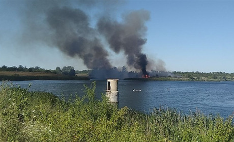 У Жовтих Водах в районі водобуду маштабна пожежа. Відео