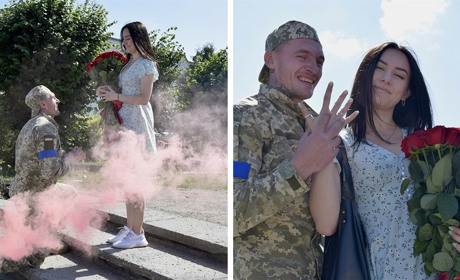 Вона сказала «Так»: військовий зі Жмеринки освідчився своїй коханій у центрі міста