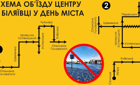 Схема об'їзду центру у День міста та грaфік руху автобусу Біляївка-Кільце