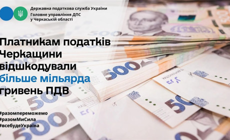Платникам податків Черкащини відшкодували більше мільярда гривень податку на додану вартість