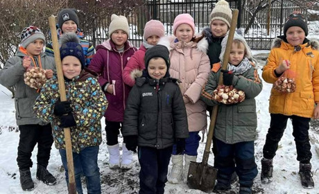 Учні Фастівської школи №5 висадили 10 кілограмів цибулин квітів, які отримали з Нідерландів