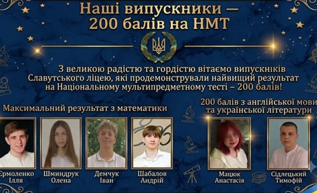 Хто із випускників Славутського ліцею здобув максимальні 200 балів на НМТ?