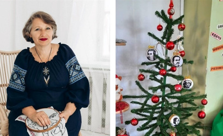 Вчителька Ніжинської гімназії №6 Ірина Гузь виготовляє кульки з портретами українських діячів