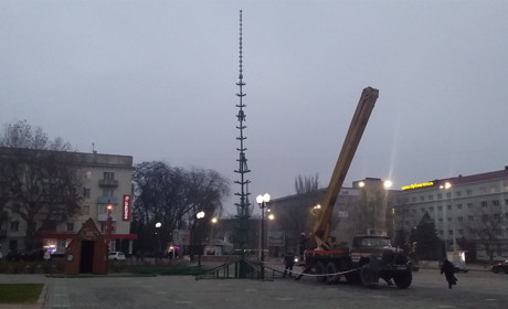 Вже готуються до свят: у Херсоні почали зводити новорічну ялинку
