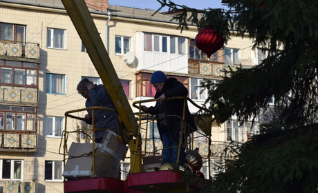 У Новограді почали прикрашати центральну ялинку