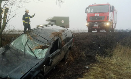 Рятувальники витягли автомобіль, який перекинувся у кювет