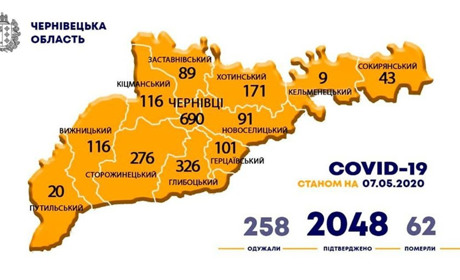 Географія поширення захворювання коронавірусом в Чернівецькій області станом на 6 травня