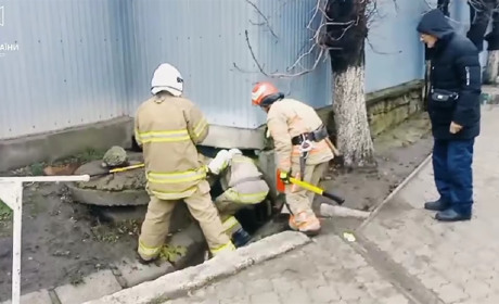 У Подільську рятувальники витягли пса із бетонної пастки. Відео