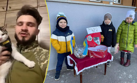 Бойовий кіт Шайба з господарем-воїном подякували переяславським дітям за участь у благодійній акції