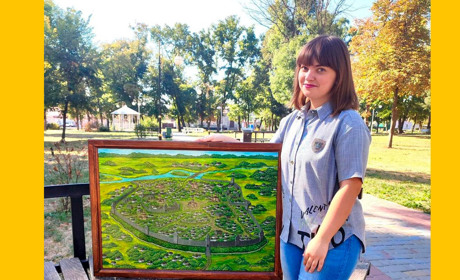 Храми, полкова канцелярія, цегельня: Каріна Тренбач з Гадяча відтворила на полотні Гадяцьку фортецю