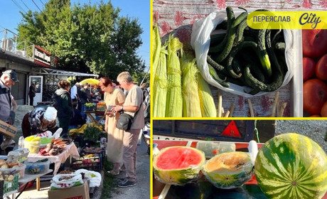У Переяславі на базарі почали продавати місцеві кавуни по 22 гривні, кукурудзу й дивні огірки