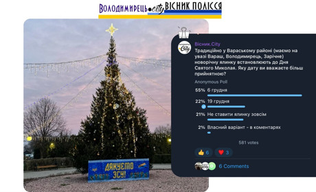 Коли встановлювати ялинку у Вараському районі – опитування від Володимирець.City