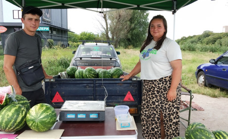 Борис та Діана Романенки два роки займаються баштаном і виростили 17-кілограмового кавуна