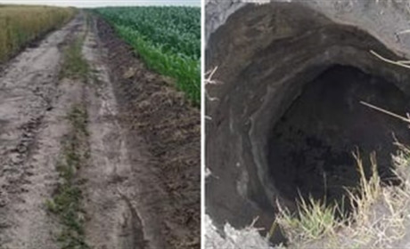 Чергова сенсація? На Чортківщині посеред поля на дорозі утворилося загадкове провалля