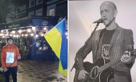 Глухівчанин вийшов на пікет у Лондоні з портретом загиблого Героя із Глухова Юрія Коваленка