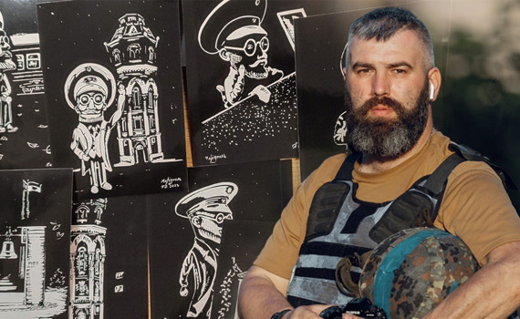 Драмтеатр і скульптури Нільсена. Олександр Полосухін намалював 12 листівок з пам’ятками Маріуполя