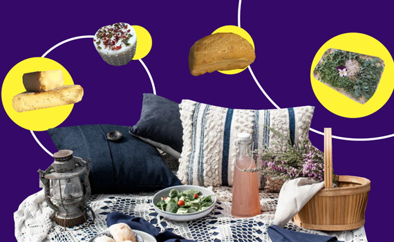 Это корзина для пикника на майские от своих. Пробуем морковный хлеб, куриные джерки и микрозелень