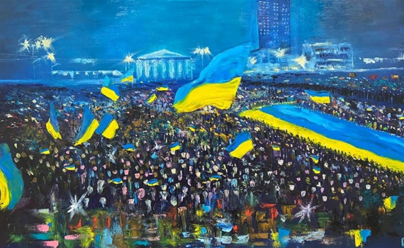 Зеленський подарував картину з проукраїнським мітингом в Донецьку Німеччині. Чому це важливо?