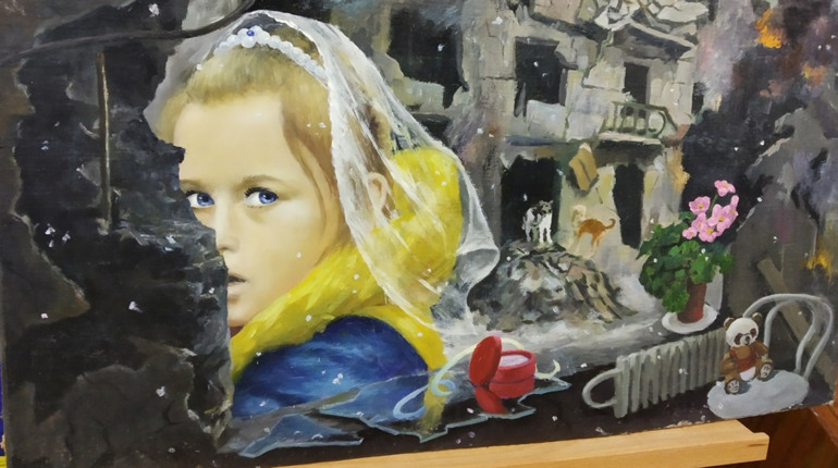 Пензлем про війну пише первомайський художник Віталій Качеровський. Виставка в Южноукраїнську