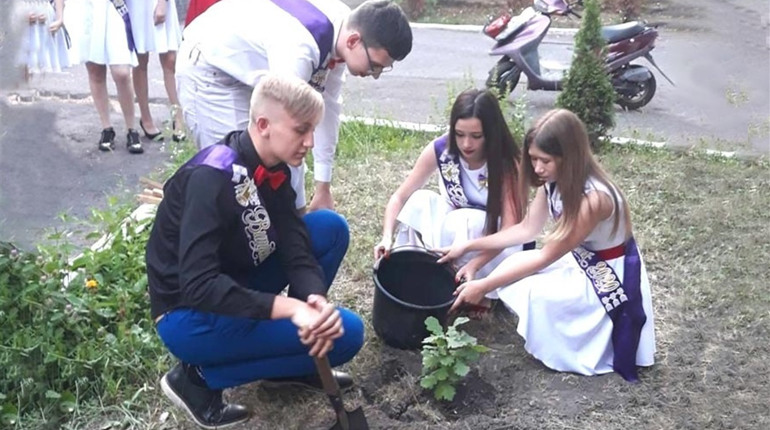 Випускники Кагарлицької школи № 2  на честь її закінчення посадили в дворі закладу дуб