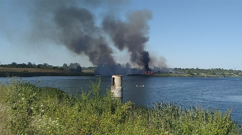 У Жовтих Водах в районі водобуду маштабна пожежа. Відео