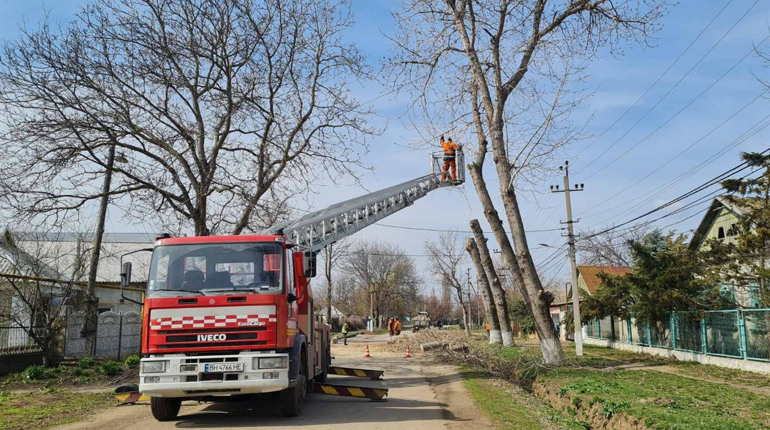 У Біляївці комунальні служби проводять санітарну обрізку дерев із залученням спецтехніки з Одеси